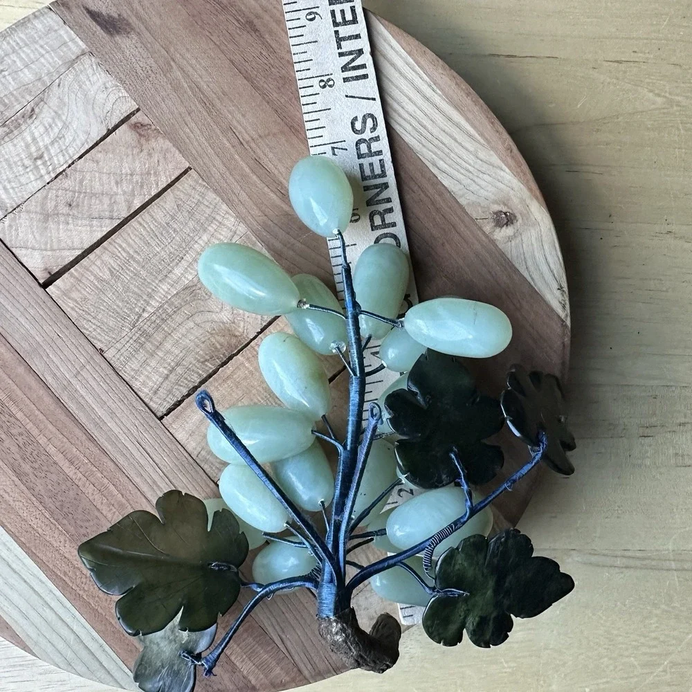 Vintage Grape Cluster 7 Inch Nephrite Jade Alabaster Leaves Mid Century Decor